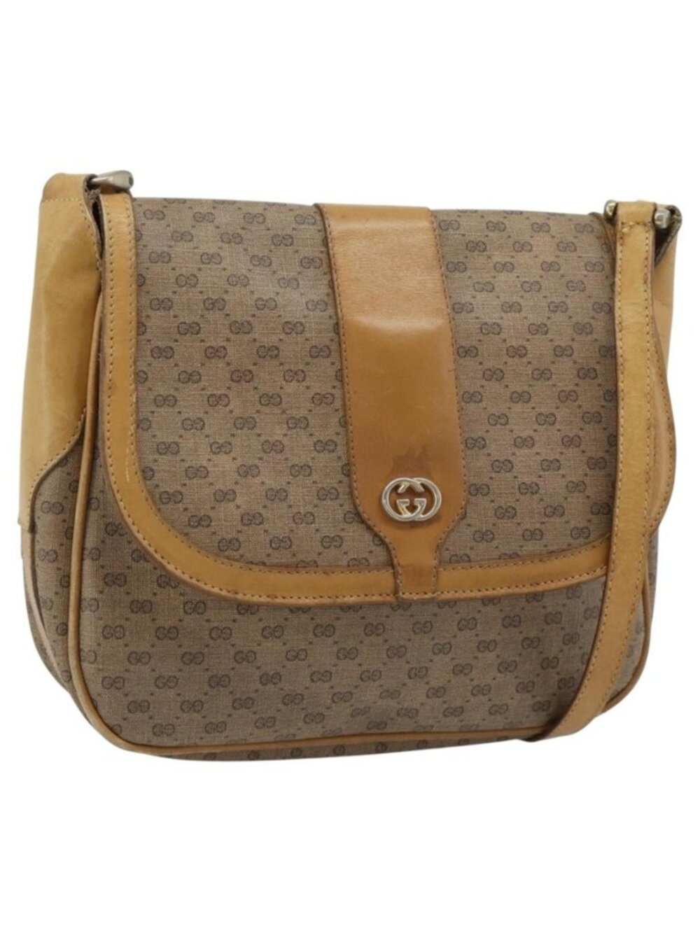 Authentic GUCCI Micro GG Supreme Shoulder Bag PVC Beige Gold